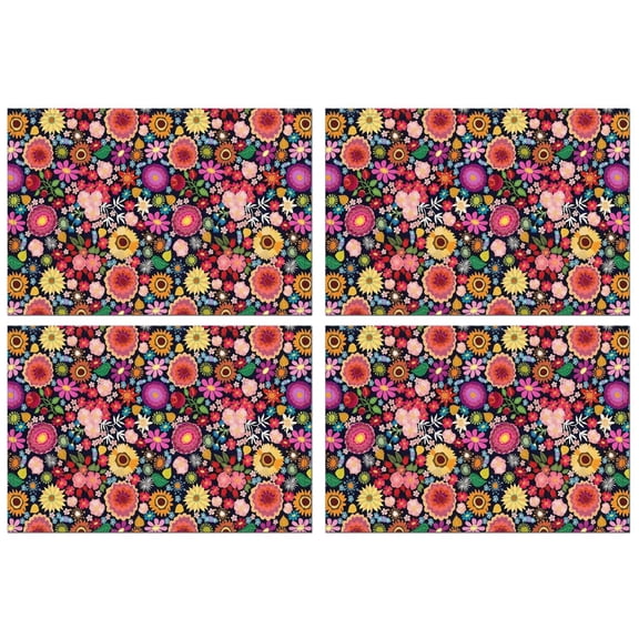 Pioneer Flower Floral Print Pattern Summer Placemats Table Placemats Set Of 4-Linen Kitchen Washable Placemats Table Mats 12x18 Inch Non-Slip Heat Resistant