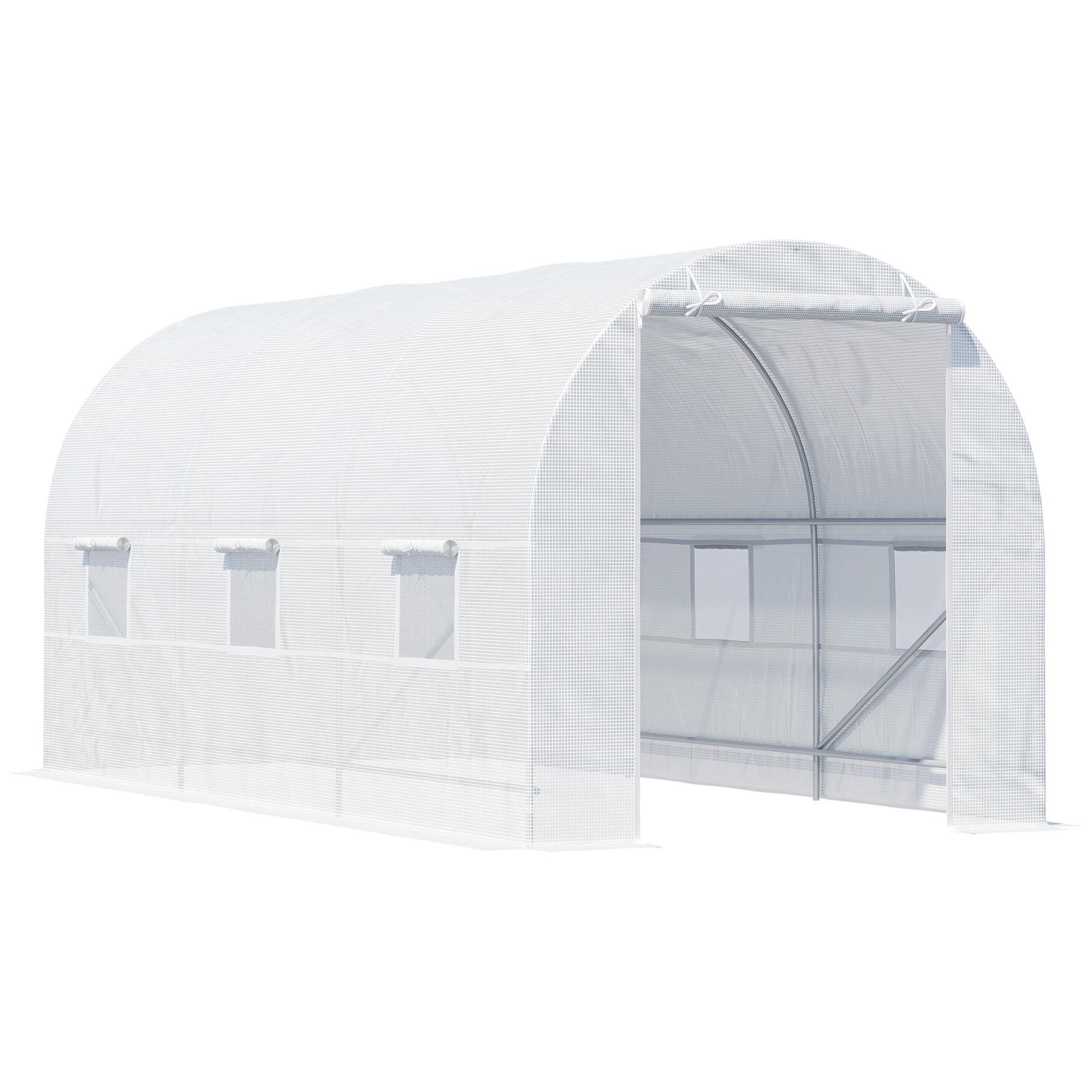 Outsunny Walk-in Tunnel Greenhouse, Roll Up Door, 15' x 7' x 7', White
