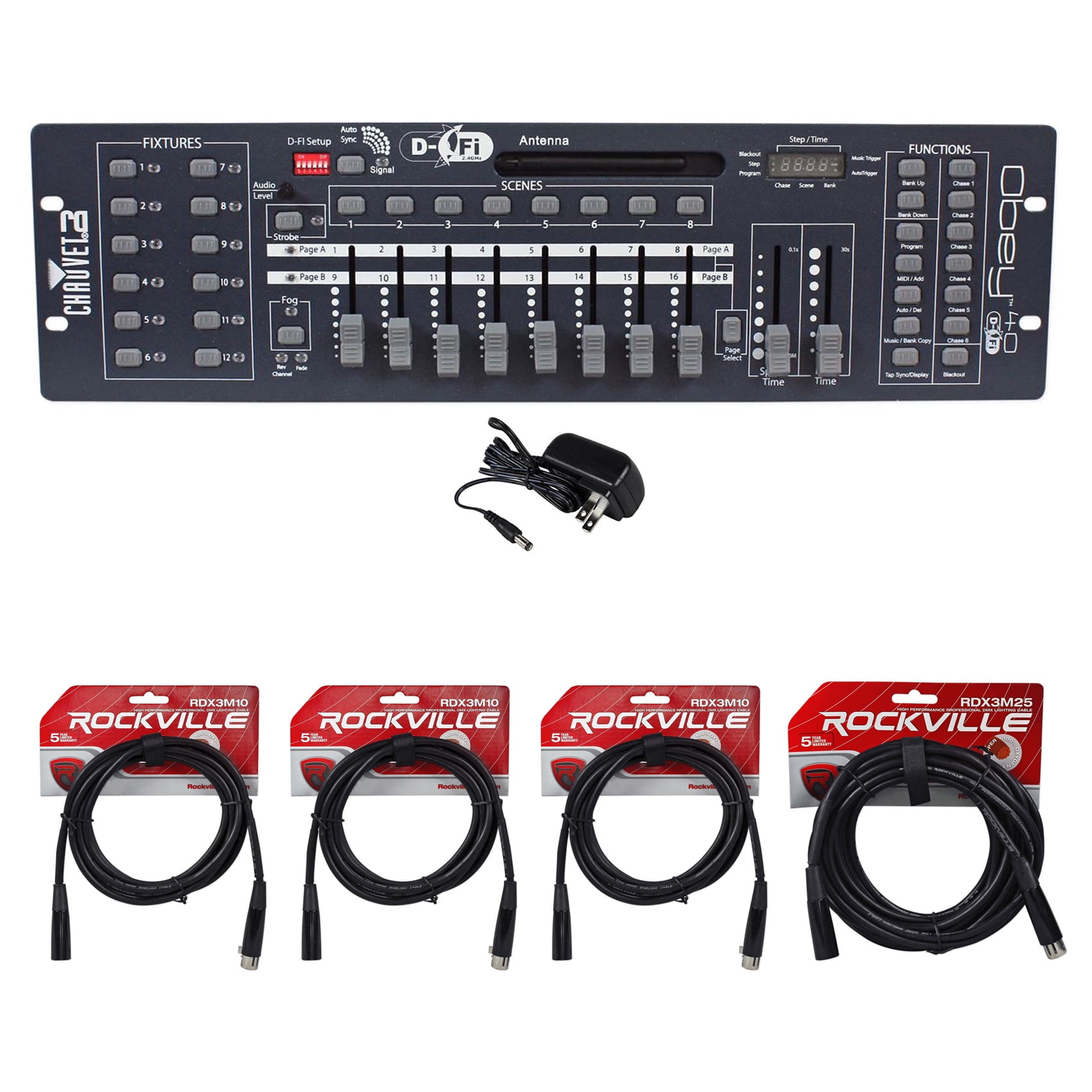 4 Chauvet DJ Obey 40 D-Fi 2.4 Wireless DMX Controller D-Fi & MIDI DMX Cables 
