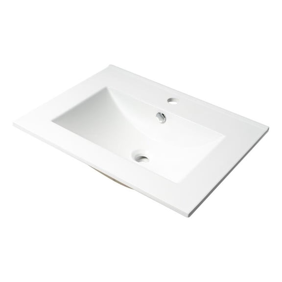 Pemberly Row White 25" Rectangular Drop In Ceramic Sink with Faucet Hole