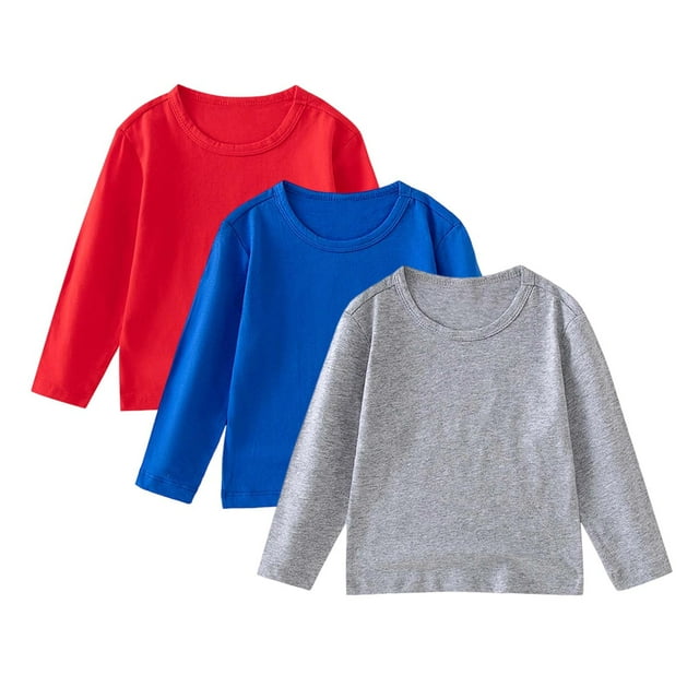 Ohufall Hauts Légers pour Enfants 12M-11T Garçons Filles Manches Longues Extensibles Décontractés Col Rond Confortables Pulls Fins, Lot de 3