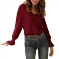 thumbnail image 1 of Camisa de Larga para Mujer, Moda de Otoño, Color Liso, Cuello en V, Camiseta de Larga. Vino Tinto XXL, 1 of 6