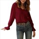 thumbnail image 1 of Camisa de Larga para Mujer, Moda de Otoño, Color Liso, Cuello en V, Camiseta de Larga. Vino Tinto XXL, 1 of 6
