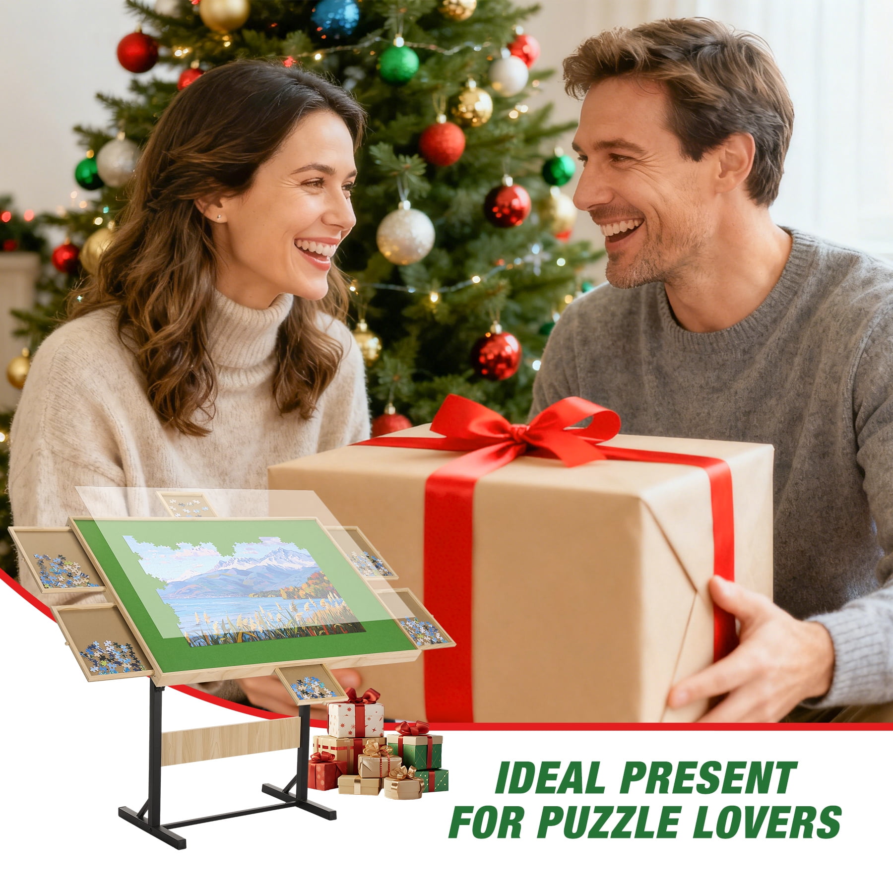 FUNTOK 2000 Pieces Puzzle Table with 6 Drawers, Adjustable Jigsaw Table in Height Angle Upgraded Stability Easy Sorting for Adults