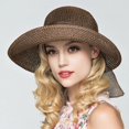 thumbnail image 2 of Voska Women Floppy Sun Hats Fashionable Summer Wide Brim Cap BeachStraw Hat UV UPF50 Travel Packable Cotton Coffee, 2 of 4