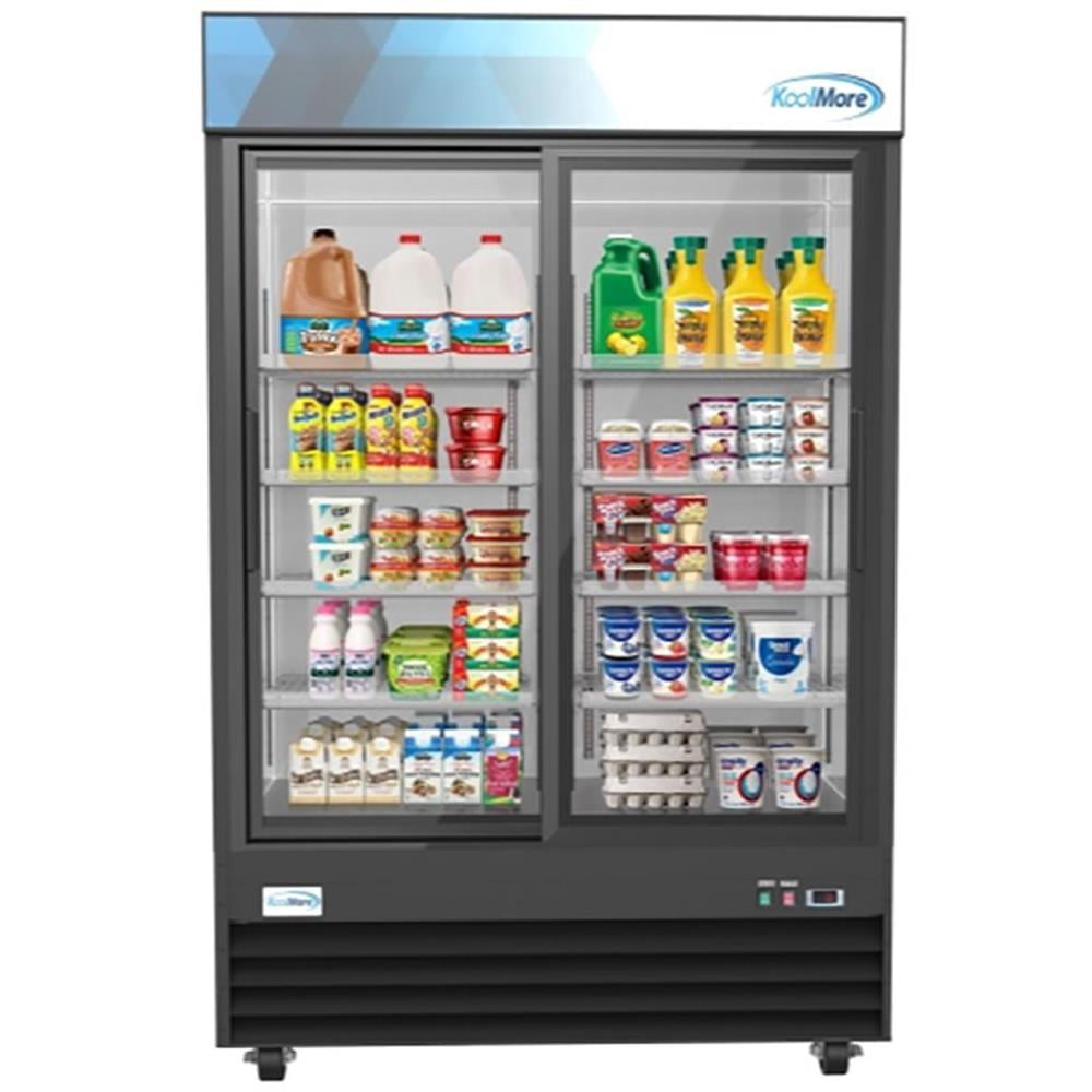 KoolMore MDR-2D-GSLD Commercial Glass 2 Door Display Refrigerator Merchandiser - Upright Beverage Cooler with LED Lighting - 45 Cu. Ft., Black