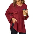 thumbnail image 2 of Womens Knit Tops 2025 Oversized Long Sleeve Crewneck Sweater Business Casual Blouses Basic Sweater Wine Red XL, 2 of 9