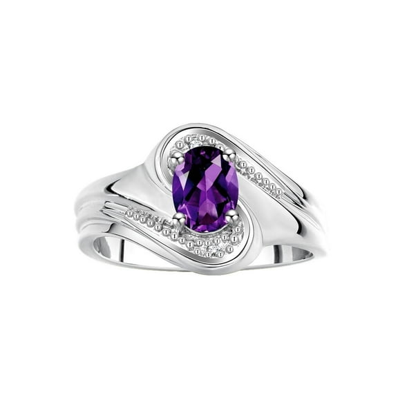 RYLOS Rings for Women Silver Swirl Ring with 7X5MM Oval Gemstone & Diamond Ring February Amethyst Jewelry Size 5