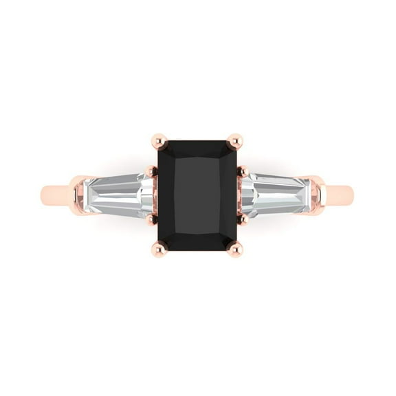 Clara Pucci 14K Rose Gold 1.5ct Onyx Three-Stone Ring for Women
