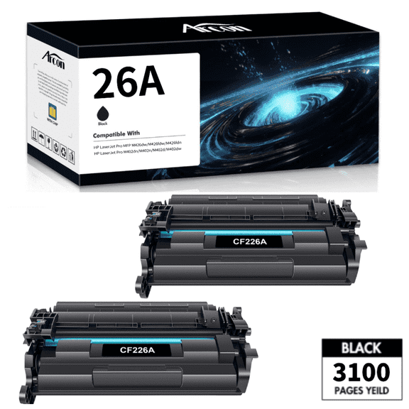 26A CF226A Toner Cartridge 2 Pack Compatible for 26A 26X CF226A CF226X Laserjet Pro M402dn M402n M402dw MFP M426fdw M426fdn M426dw M402 M426 Series Printer Ink (High Yield, Black)