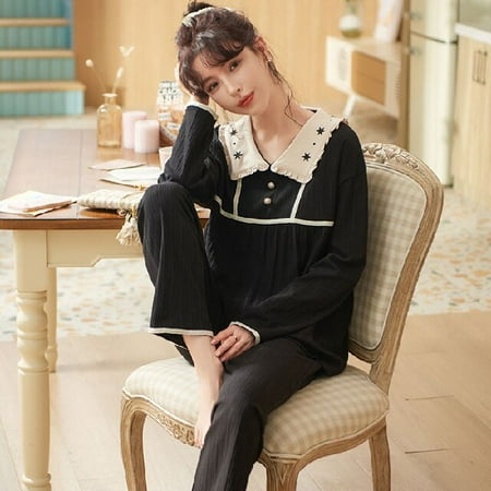 

PIKADINGNIS Women Sleepwear Suit Autumn Winter Womens Full Cotton Long Sleeve Pajamas Set Loose Young Girls Sleepwear Set Home Wear Cloth