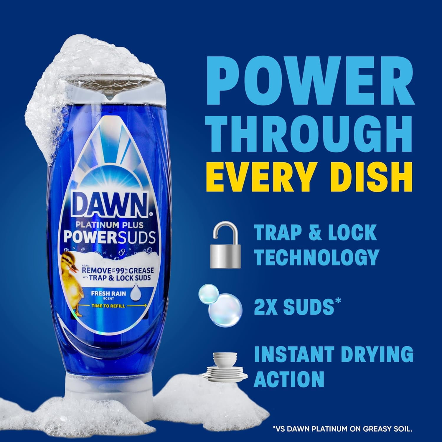 Platinum Plus PowerSuds Liquid Dish Soap, 51.5 oz. Refill