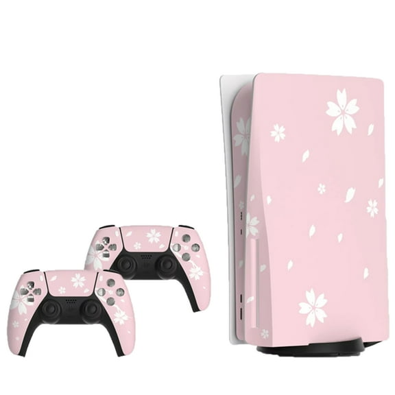 PS5 Skin Disc Version Console & Controllers, Mytrix Durable Protective Skin Stickers for Playstation 5 disk Edition, Vinyl Decal Stickers - Cherry Pink