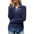 thumbnail image 5 of Wevis Women's Patch Denim Collar Knit Sweater Button Down Long Sleeve Autumn Blouse Casual Layered Look Fall Pullover Tops, 5 of 7