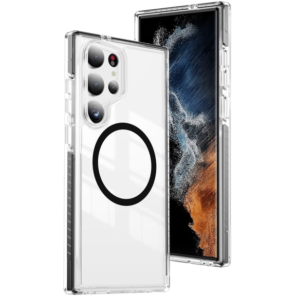 Magnetic for Samsung Galaxy S23 Ultra Case (Built-in Magnets) (Military Grade Drop Protection) Slim Transparent Shockproof Phone Case,