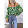 thumbnail image 2 of ABPHQTO Blusa de mujer con hombros descubiertos y borlas con estampado floral verde, 2 of 5