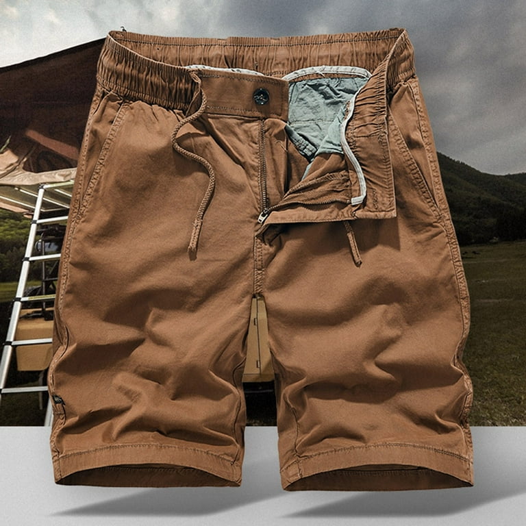 Pepeey Khaki Cargo Shorts for Men, Long Shorts for Men Below Knee