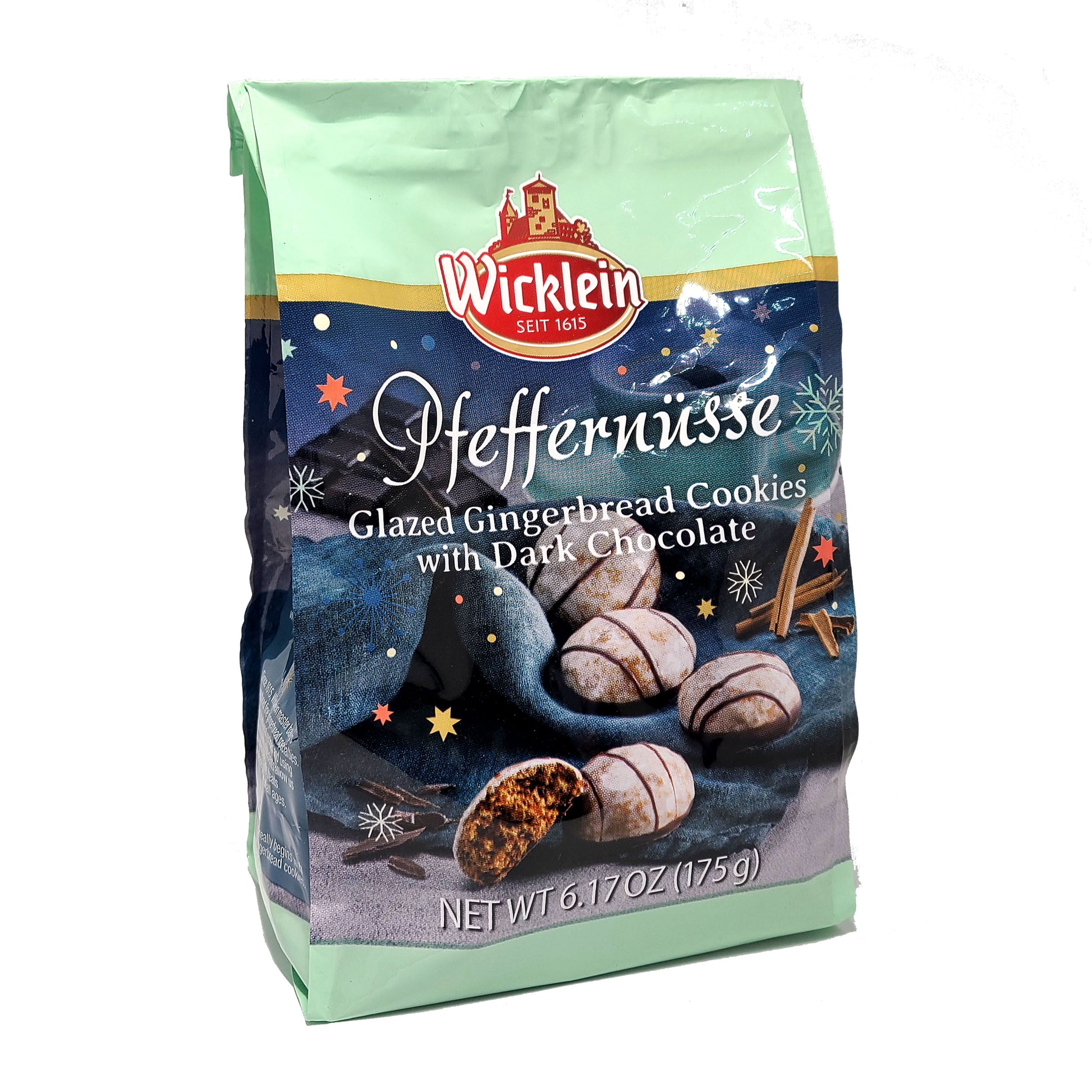 Wicklein Pfeffernusse Glazed Gingerbread Cookies with Dark Chocolate Drizzled 6.17 Oz. /175 g. X 2 with Vintage Design Metallic Wire Bag Clip (3-piece set)