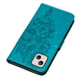 thumbnail image 4 of K-Lion Fit for Apple iPhone 14 Wallet Case with Wrist Strap,Drop Protection Flower & Butterfly Embossed Leather Magnetic Clasp Flip Stand Credit Card Slots Phone Cover,Blue, 4 of 9