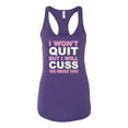 thumbnail image 2 of Wild Bobby I Won't Quit but I Will Cuss the Whole Time Gym/Workout Women Racerback Tank Top, Purple Rush, Large, 2 of 5