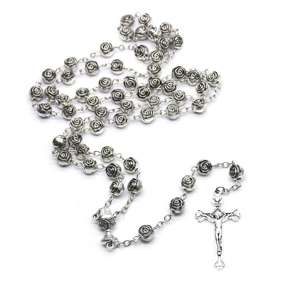 lixuesong Catholic Rose Flowers Beads Rosary Necklace for Women Pendant Long Chains Fashion Jewelry