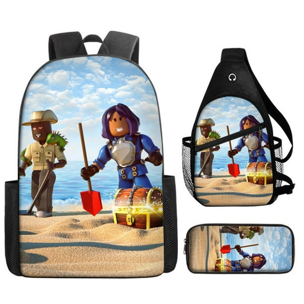 Conjunto de tres piezas de ROBLOX Roblox My Virtual World, mochila escolar para estudiantes de primaria y secundaria, estuche para lápices