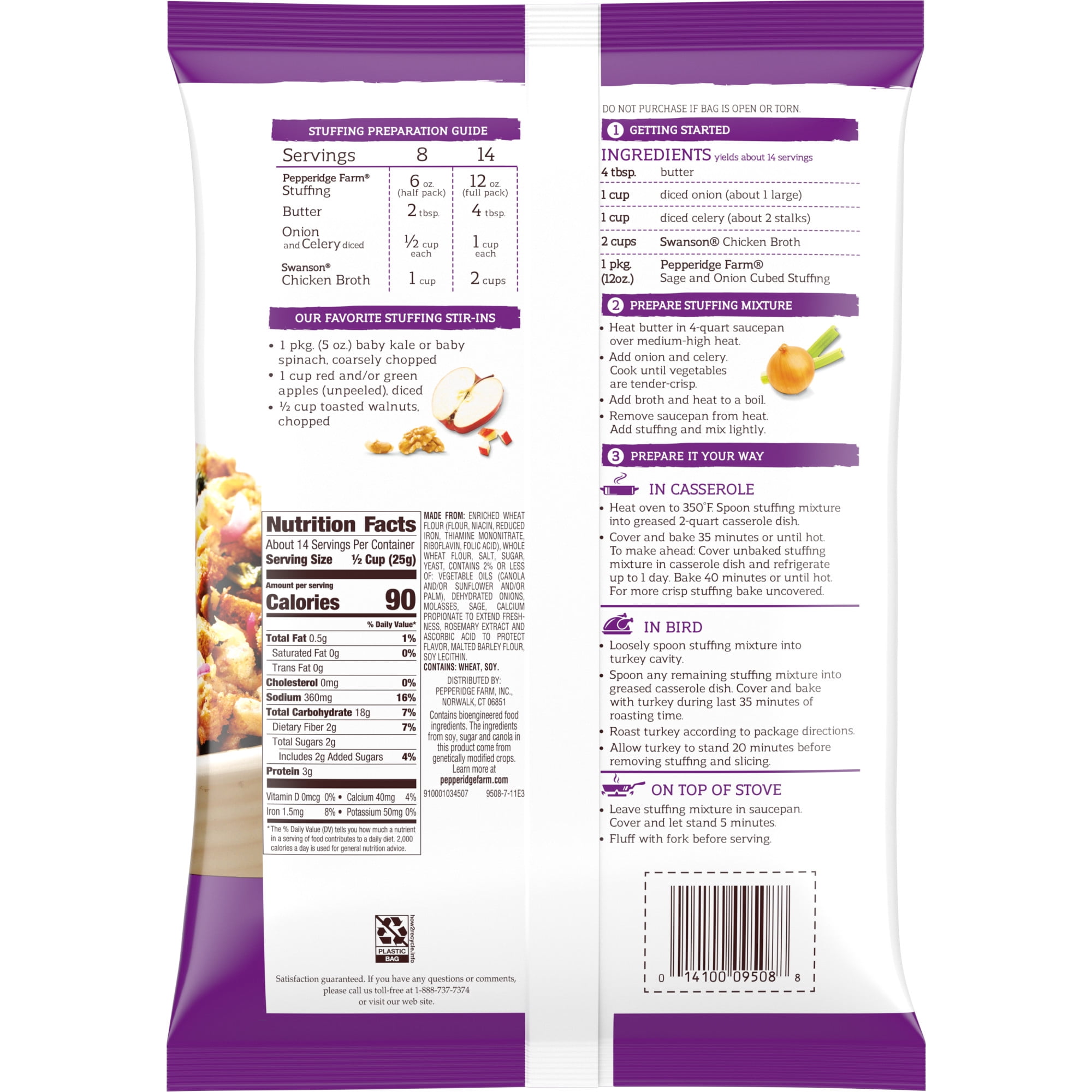 (2 pack) Pepperidge Farm Sage & Onion Cubed Stuffing, 12 oz. Bag