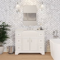 Zelda 42" Farmhouse Bathroom Vanity with White Cabinet and Quartz Top
