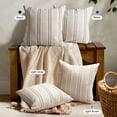 thumbnail image 6 of Sunlit 20" x 20" Beige with White & Brown Striped Textured Linen Throw Pillow Covers (2 Count), 6 of 6