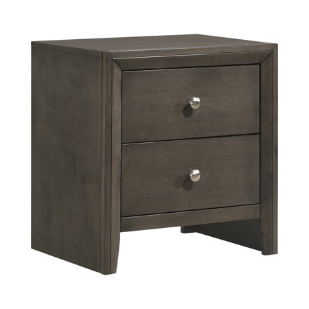 2 Drawers Nightstand With Metal Handles in Mod Grey