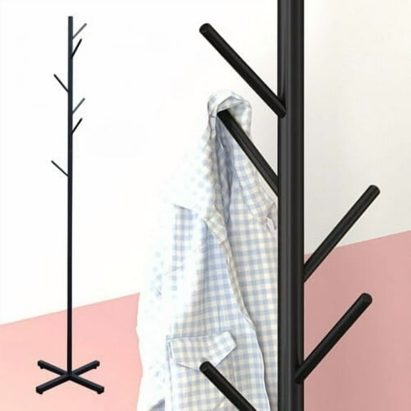 70" Coat Rack freestanding Stand Bamboo Wooden with 7 Hooks, Tree Standing Coat Jackets Hanger Easy Assembly Hallway Mounted Corner Parlor Office Floor Stand for Clothes Nature (Style 2., Black)