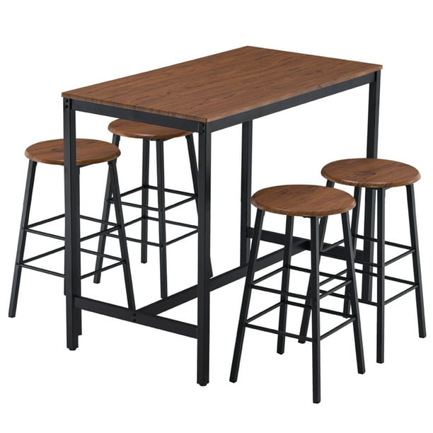 Winnereco 110 X 60 92cm Round Stool Bar Table And Chair Set For 4 People Wood Grain Color Stools 996 Com Round Stool Bar Table And Chair Set For, Round Bar Table Chair Set Cover