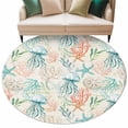 thumbnail image 2 of Teal Red Jellyfish Coastal Round Area Rug 5ft, Nautical Beach Coral Starfish Washable Non-Slip Circle Rugs for Bedroom Living Room Kitchen, Soft Low Pile Carpet for Dining Room Playroom Nursery, 2 of 9