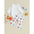 thumbnail image 4 of Wassery Infant Baby Girl Thanksgiving Outfit Set Letter Print Long Sleeve Romper Chicken Print Flare Pants Headband 3PCS Newborn Girl Fall Clothes 0-18M, 4 of 8