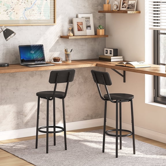 HOOBRO Bar Stools,Set of 2 Round Bar Stools with Back,25.2" Bar Chairs for Kitchen Island, Dining Room,Counter Height Barstools, Easy to Assemble, Black