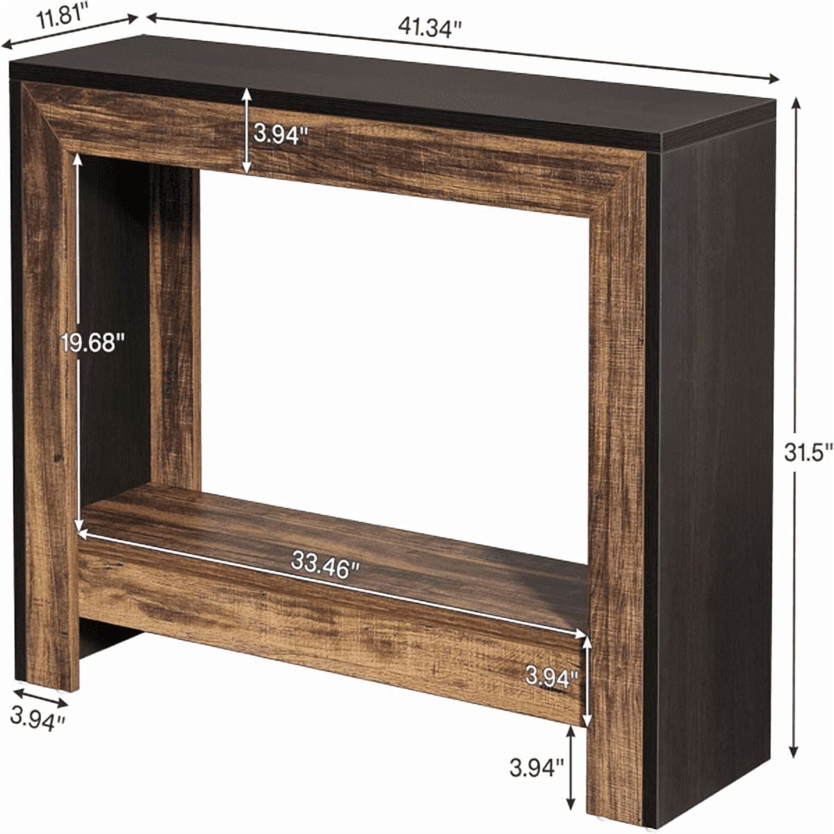 41.3" Farmhouse Console Table - Black Finish with Brown Accents, E1 Particleboard, Open Lower Shelf, Versatile for Entryway, Hallway, Living Room, Behind Couch