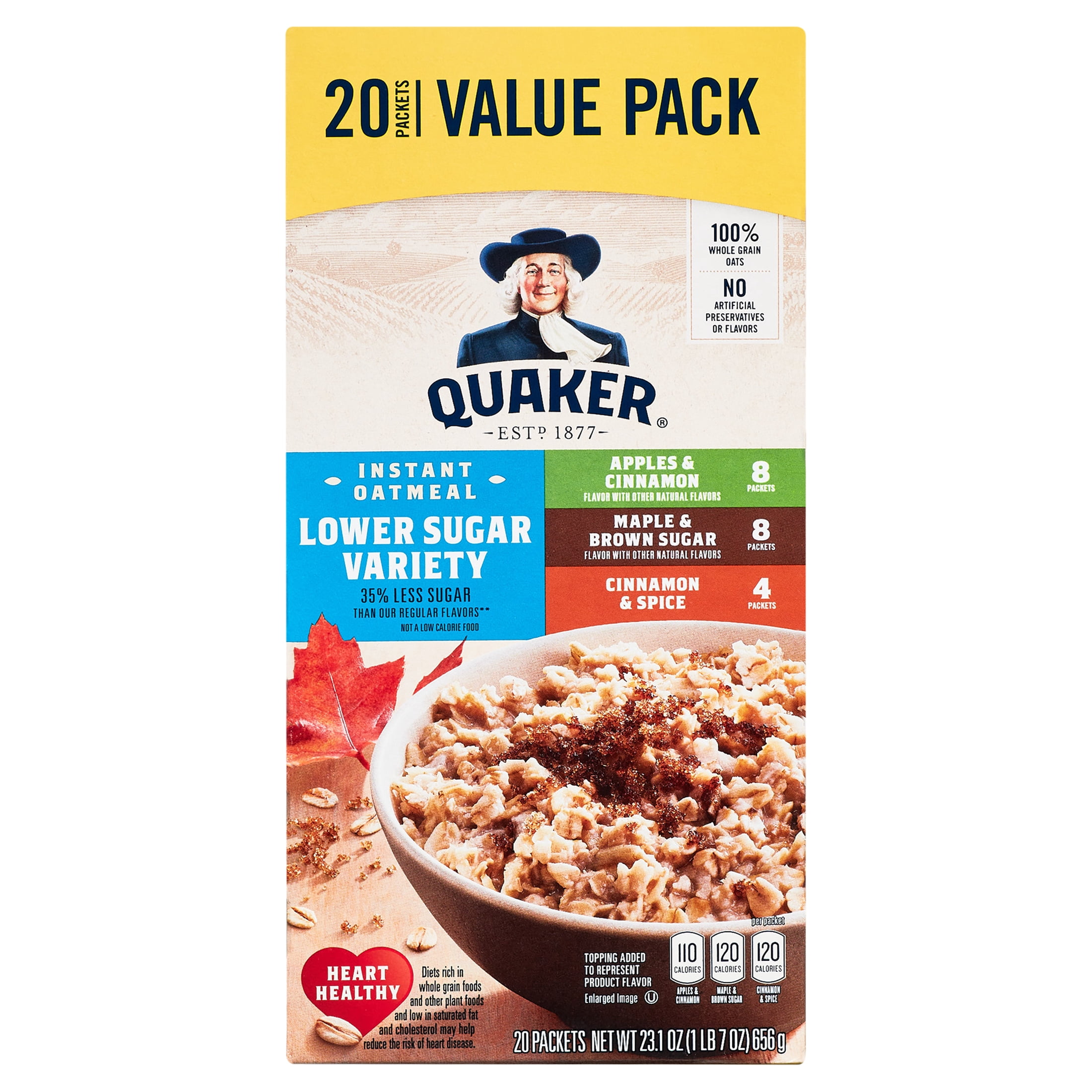 (8 pack) Quaker Instant Oatmeal, Lower Sugar Variety Pack, 1.16 oz, 20 Packets