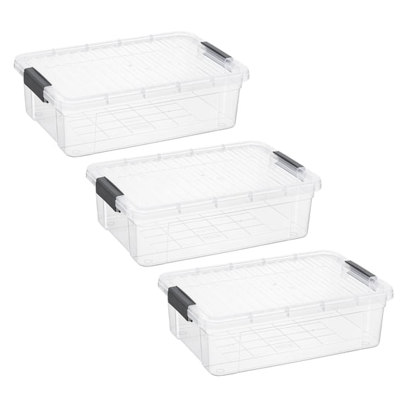 Superio Clear Storage Boxes with Lids, Plastic Container Bins for Organizing, Stackable Crates, BPA Free, Non Toxic, Odor Free, Organizers for Home, Office, School, and Dorm, 13.7 Quart, 3 Pack