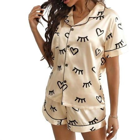 

2pcs Set Elegant Lapel Neck Short Sets Short Sleeve Women s Pajama Sets (Women s)