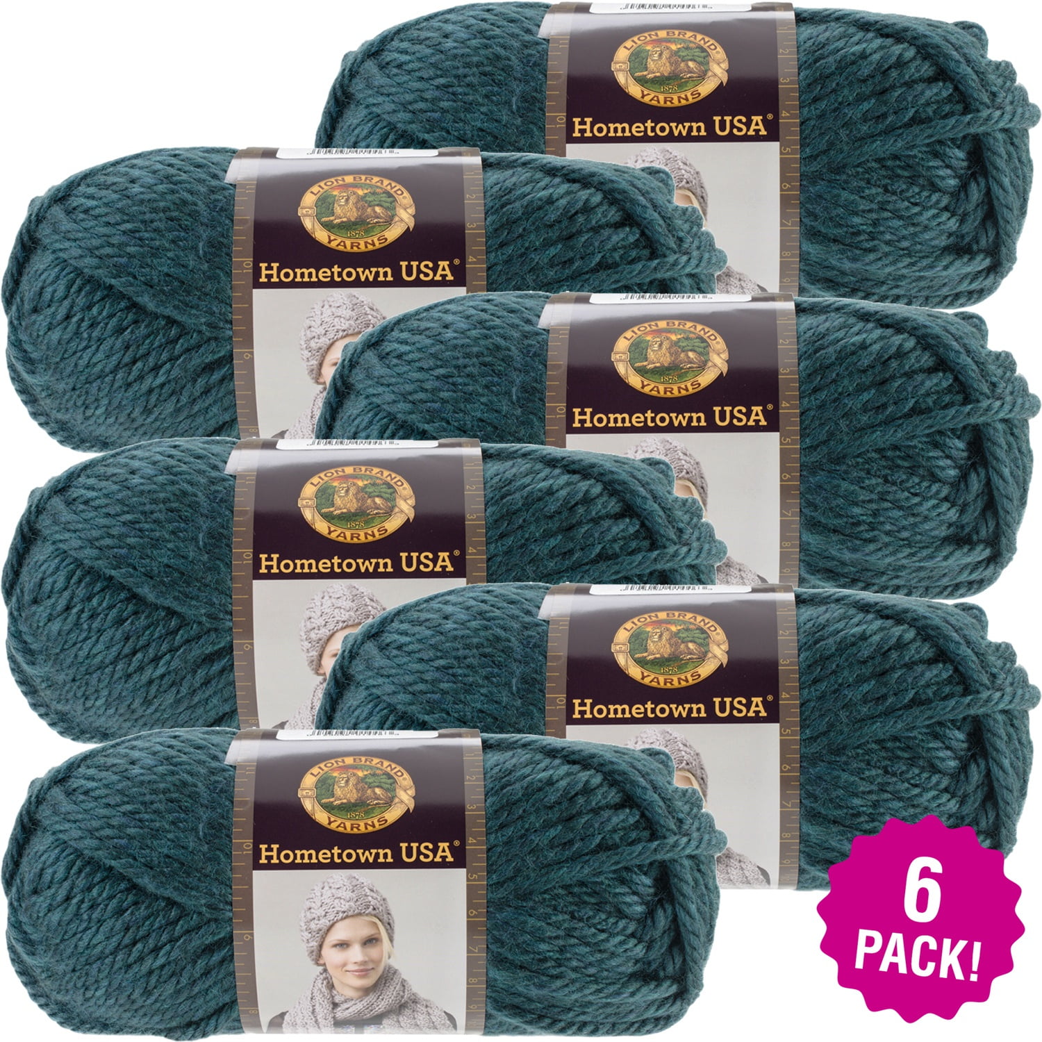 Lion Brand Hometown USA Yarn Peacock, Multipack of 6