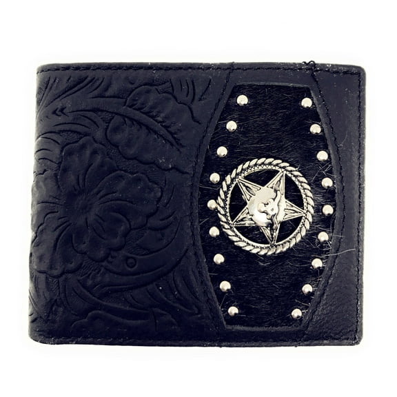 Premium Cow Fur Genuine Leather Men's Short Bifold Wallets in Multi Emblem