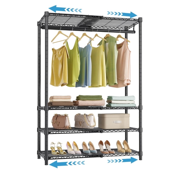 VIPEK X10 Heavy Duty Clothes Rack, Expandable Metal Clothing Racks for Hanging from 2' to 3'5" with 4-Tier Adjustable Wire Shelves & Hanging Rod Portable Closet System for Reach-in & Walk-in Closets