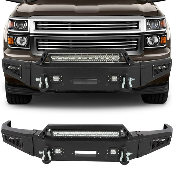 ECCPP Off Road Front Bumper Compatible for 2011-2014 for Chevy Silverado 2500, with Winch Plate and D-rings LED Lights