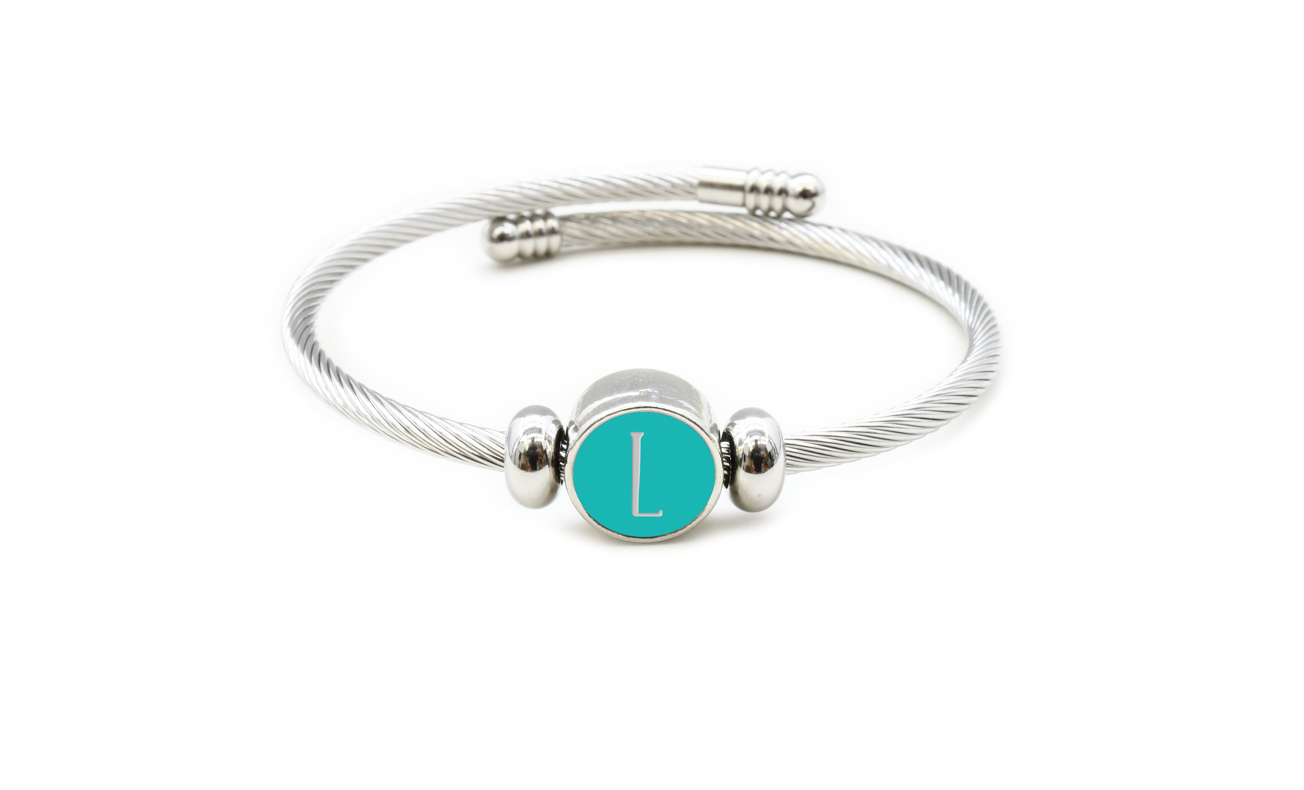 7.75 Inch Interchangeable Reversible Round Cable Initial Bracelets by Pink  Box - Teal
