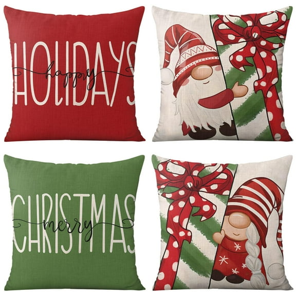 Merry Christmas Christmas Dwarf Elf Green Stripe Throw Pillow Covers Christmas Dwarf Elf Green Stripe Throw Pillows Cover 16"x16" Set Of 4, Farmhouse Indoor Living Room Home Decor