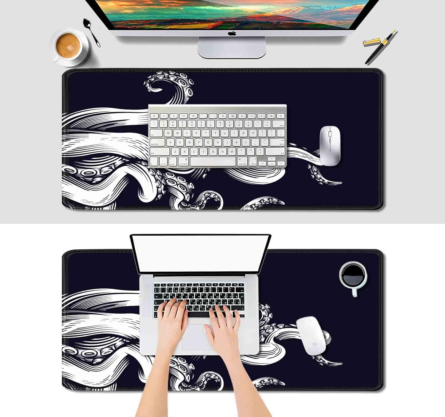 Large Mouse Pad (35.4x15.7 in), Desk Mat, Full Desk XL XXL Extended Gaming Mousepad, Big Keyboard Pad for Desktop, Laptop Computer Accessories - Black and White