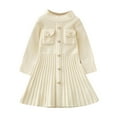 thumbnail image 2 of BRGZLK Girls Sweater Dress Solid Color Button Long Sleeve Knitting Elastic Waist Knee Length Sweater Dress Casual Comfort Jumpsuit Skirt Beige 5-6 Years, 2 of 5