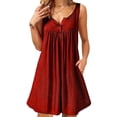thumbnail image 3 of Vestido de mujer Jumpingount Chaleco con botones plisado sin mangas con bolsillo informal Rojo vino M, 3 of 6