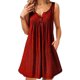 thumbnail image 3 of Vestido De Mujer Chaleco Con Botones Plisados ​​Camiseta Vestido Sin Mangas Con Bolsillo Casual, Rojo Vino, S Noticed AP002060-16, 3 of 6