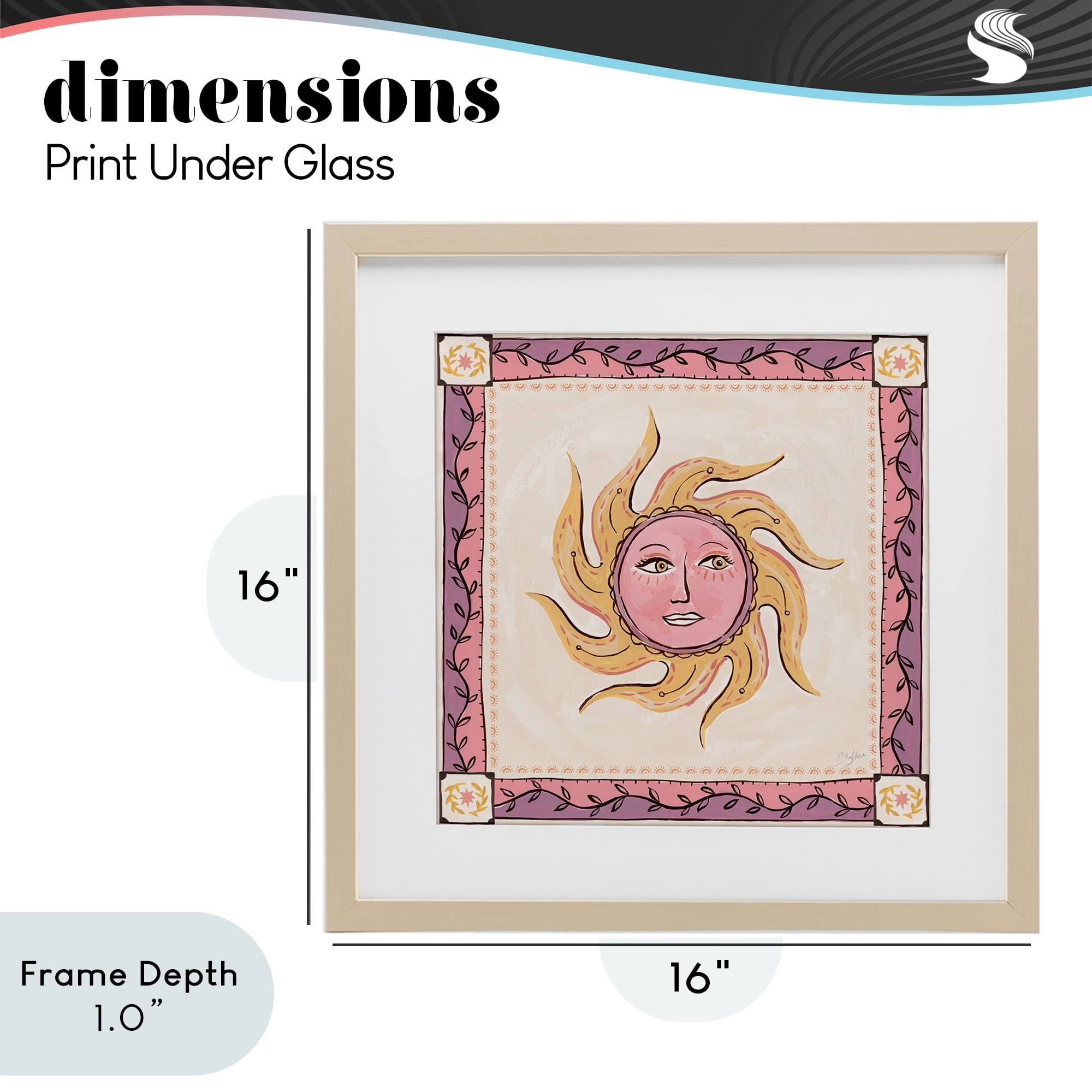 Stupell Industries Pink Sun Face with Leaf Border Birch Framed Print Under Glass, design by Two If By Sea Studios